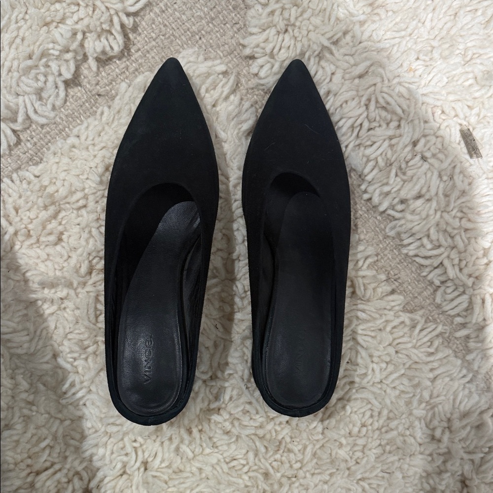 VINCE Black Pointed Toe Suede Mules